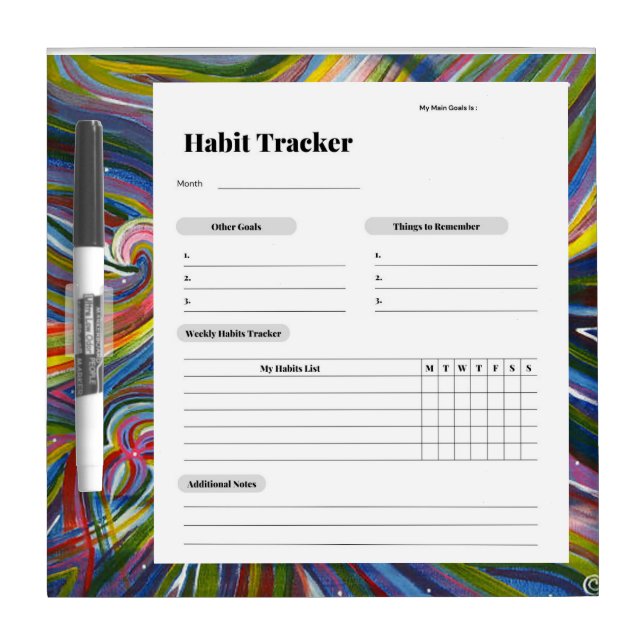 Weekly Habit Tracker Good Energy  Dry Erase Board (Front)