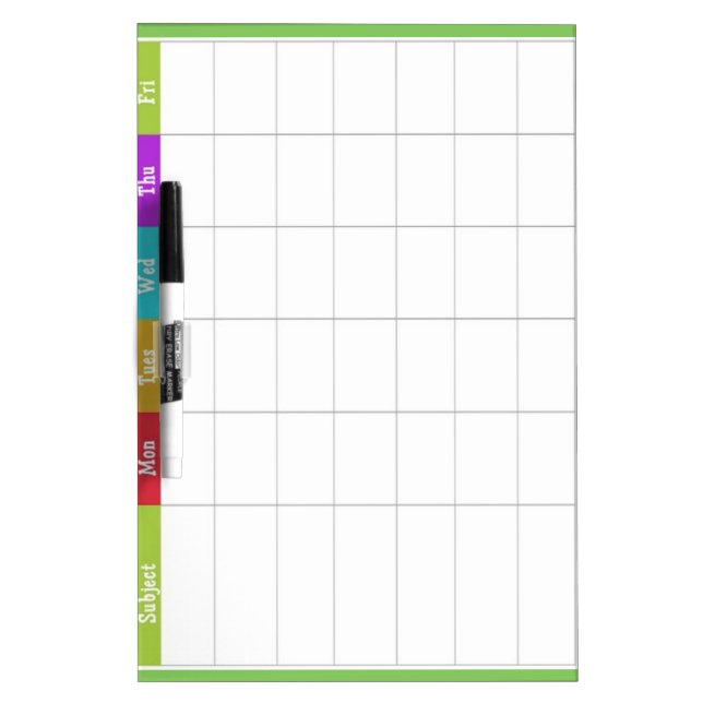 Weekly Homework Chart Dry Erase Board (Front)