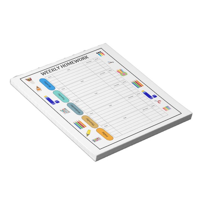 WEEKLY HOMEWORK NOTEPAD (Angled)