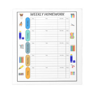 WEEKLY HOMEWORK NOTEPAD