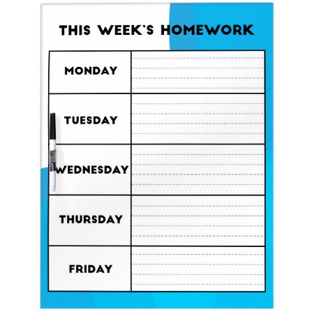 Weekly Homework Schedule Dry Erase Board
