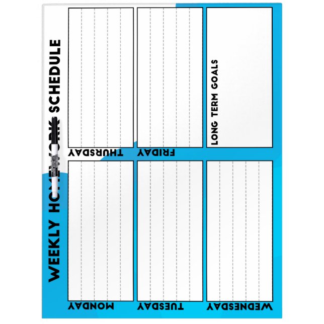 Weekly Homework Schedule Dry Erase Board (Front)