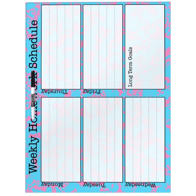 Weekly Homework Schedule Dry Erase Board (Front)