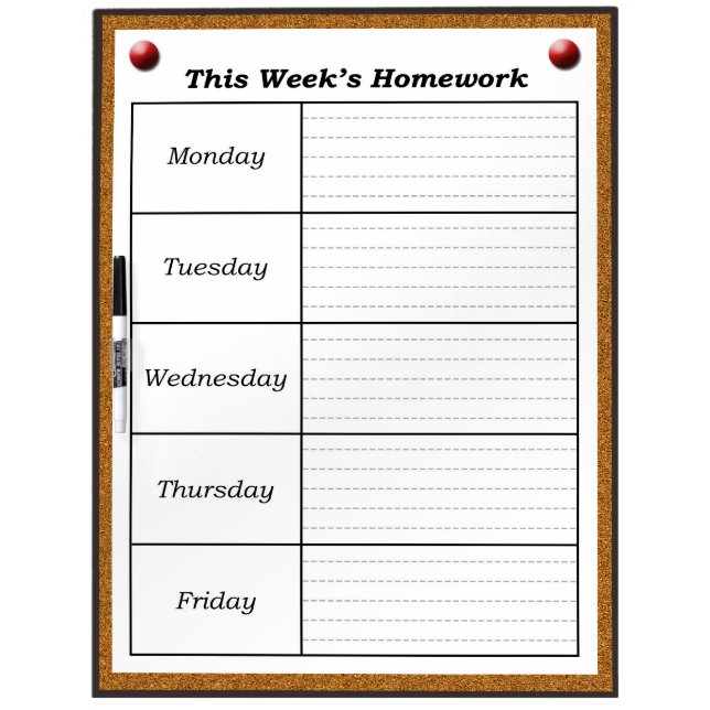 Weekly Homework Schedule Dry Erase Board *Updated* (Front)