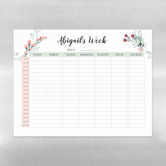 Weekly Hourly Planner with Sunday Start 7am - 12am Magnetic Dry Erase Sheet