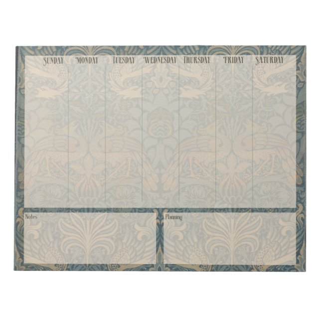 Weekly list - William Morris Peacocks and Dragons  Notepad (Front)