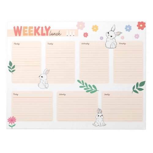 Weekly Lunch Planner Easter Bunny Style Notepad