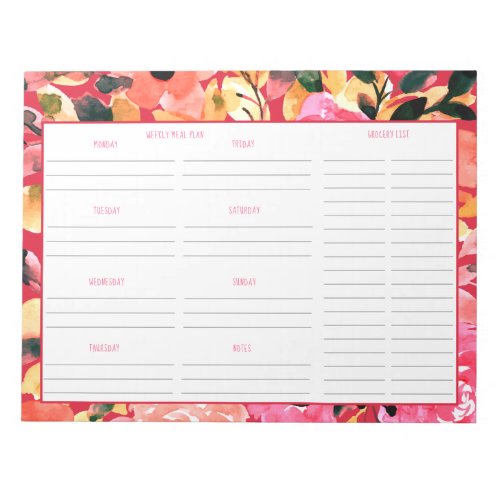 Weekly Meal Plan and Grocery List _ Bright Floral Notepad