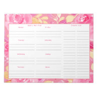 Weekly Meal Plan and Grocery List - Pink Floral Notepad
