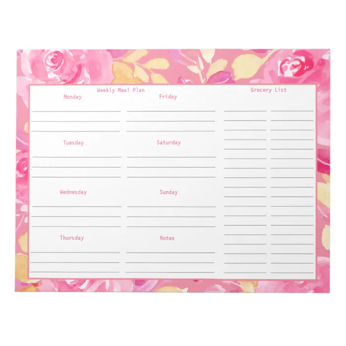 Pink Grocery List Planner