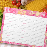 Weekly Meal Plan and Grocery List - Pink Floral Notepad<br><div class="desc">Pink and yellow watercolor floral design with weekly meal planner and grocery list. Pretty roses and foliage frame this pad of 40 pages,  each printed with space for you to write your meals for every day of the week,  extra notes and a two column grocery list.</div>