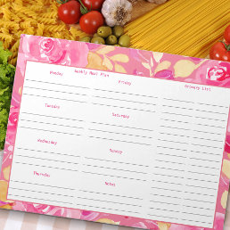 Weekly Meal Plan and Grocery List - Pink Floral Notepad