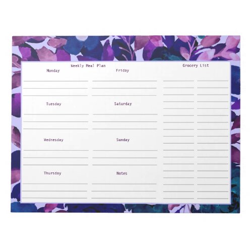 Weekly Meal Plan and Grocery List _ Purple Floral Notepad