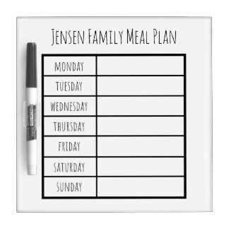 Weekly Meal Plan Dry Erase White Board