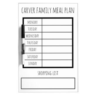 Weekly Meal Plan Dry Erase White Board