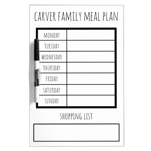 Weekly Meal Plan Dry Erase White Board