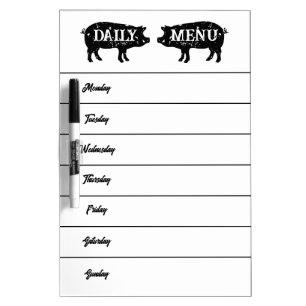 Weekly meal plan menu pig logo dry erase board