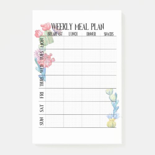 Weekly meal plan page post_it notes