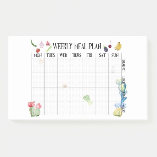 Weekly meal plan post_it notes