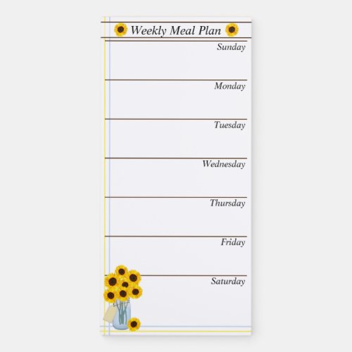 Weekly Meal Plan Sunflower Design Magnetic Notepad