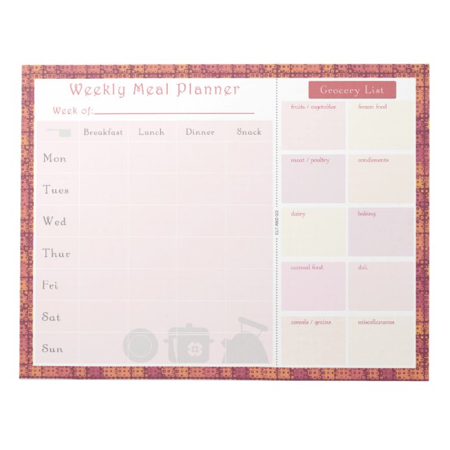 Weekly Meal Planner Autumn Metal Notepad (Front)