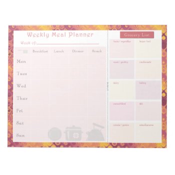 Weekly Meal Planner Autumn Retro Notepad by JulDesign at Zazzle