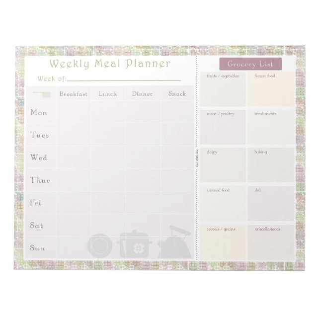 Weekly Meal Planner Colorful Square Notepad (Front)