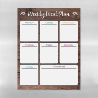 Weekly Meal Planner- Dark Brown Dry Erase Board