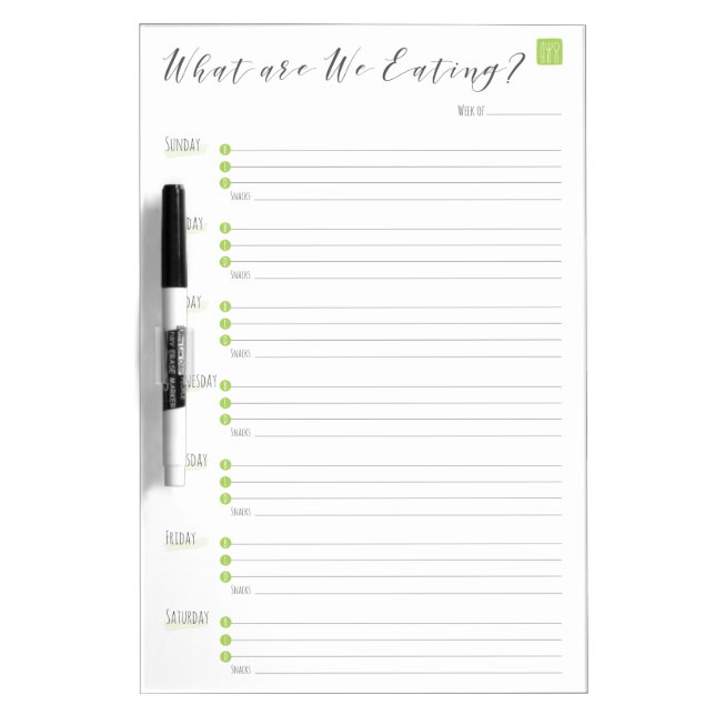 Weekly meal planner dry erase board (Front)