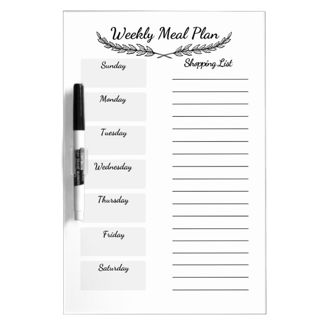 Weekly Meal Planner Dry Erase Board (Front)