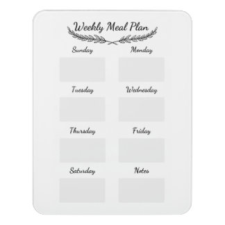 Weekly Meal Planner Dry Erase Board Sign