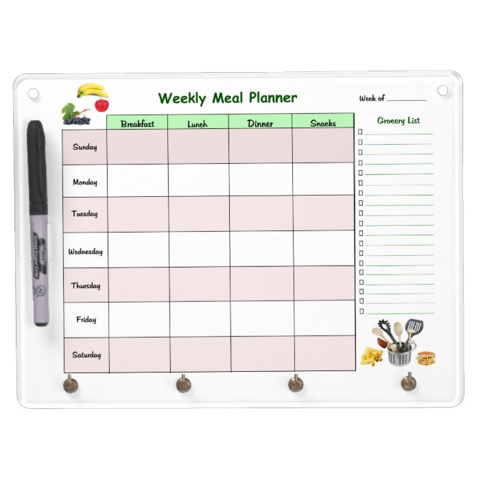 Weekly Meal Planner Dry Erase Board With Keychain Holder | Zazzle.com