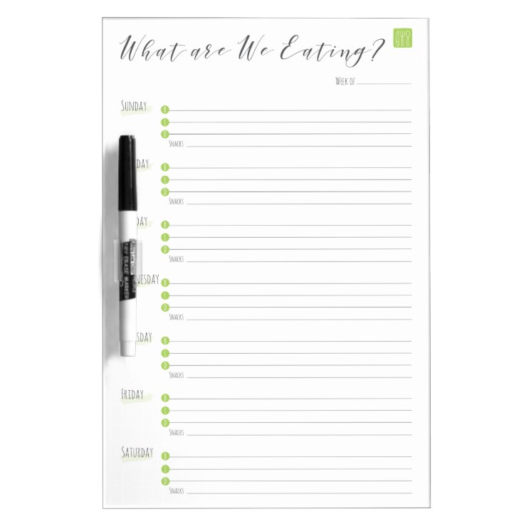 Weekly meal planner dry erase dry erase board Zazzle