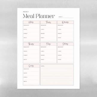 Weekly Meal Planner | Dry Erase Magnetic Sheet