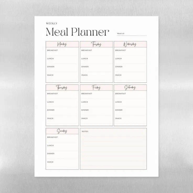 Weekly Meal Planner | Dry Erase Magnetic Sheet | Zazzle