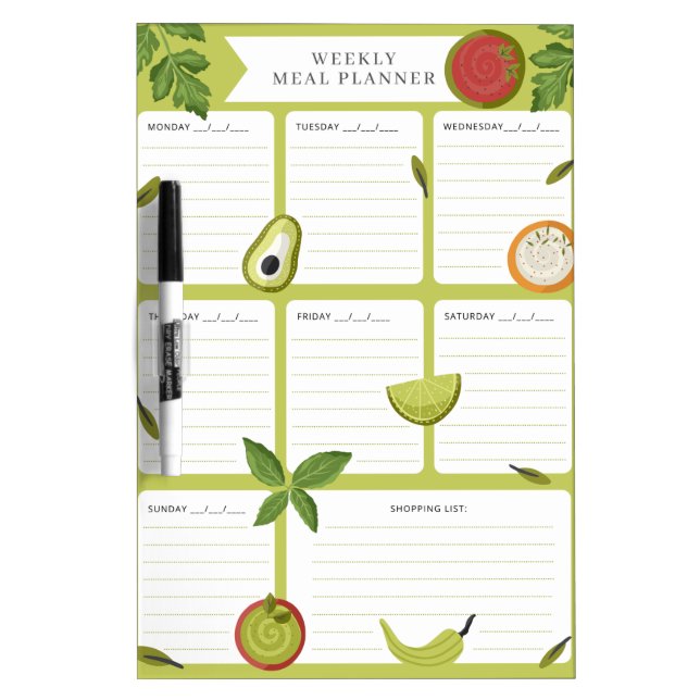 Weekly meal planner foods dry erase board (Front)