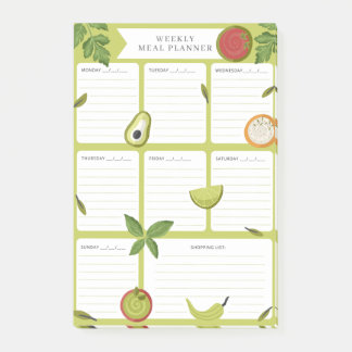Weekly meal planner foods grocery shopping post-it notes