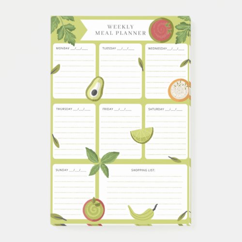 Weekly meal planner foods grocery shopping post_it notes