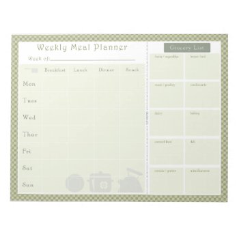 Weekly Meal Planner Green Chequered Notepad by JulDesign at Zazzle
