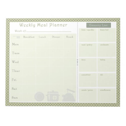 Weekly Meal Planner Green Chequered Notepad