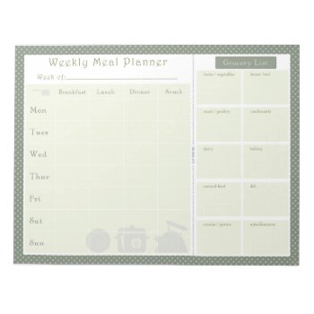 Weekly Meal Planner Green Dots Notepad by JulDesign at Zazzle