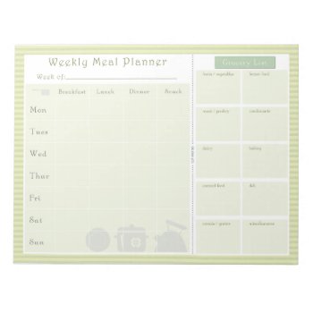 Weekly Meal Planner Green Stripes Notepad by JulDesign at Zazzle