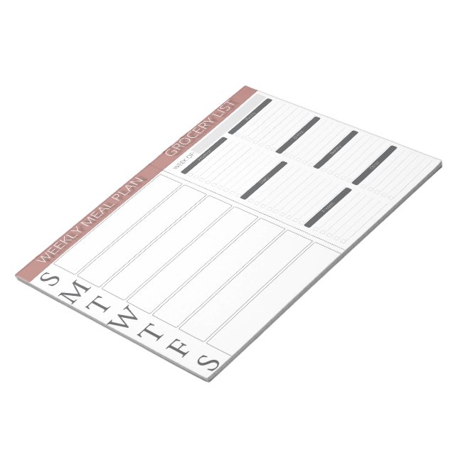 Weekly Meal planner & Grocery List Notepad (Angled)