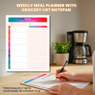 Weekly Meal Planner Grocery Shopping List Colored Notepad