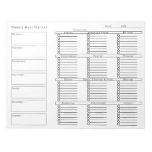 Weekly Meal Planner Grocery Shopping List Notepad