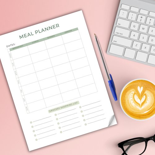Weekly Meal Planner Grocery Shopping Tear Away  Notepad