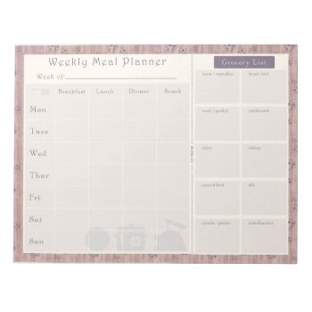 Weekly Meal Planner Mauve Kitty Cat Notepad by JulDesign at Zazzle