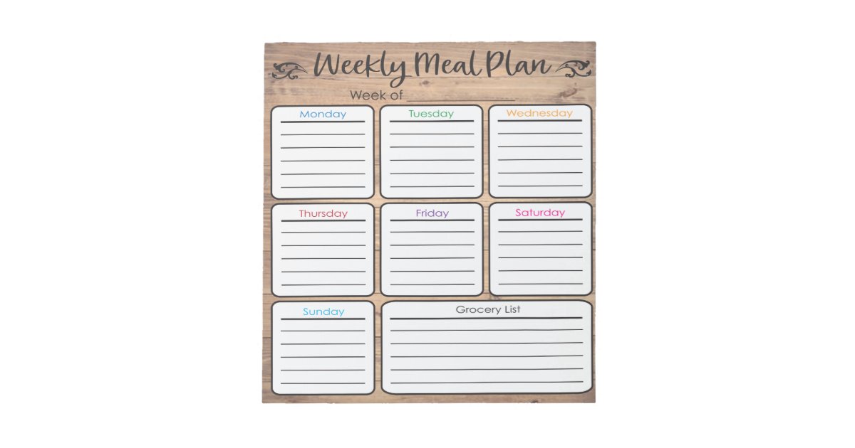 Weekly Meal Planner Notepad Zazzle