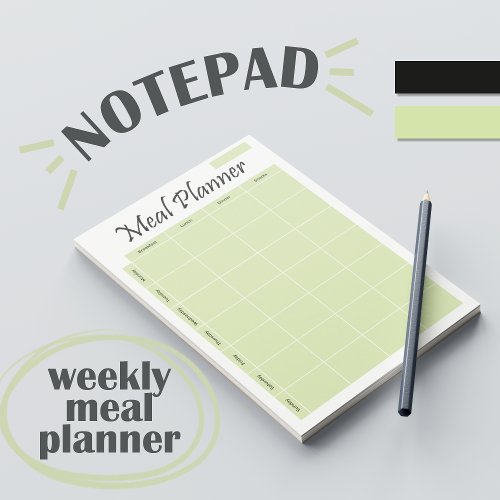 Weekly Meal Planner Notepad Green Notepad