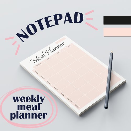 Weekly Meal Planner Notepad Pink Notepad